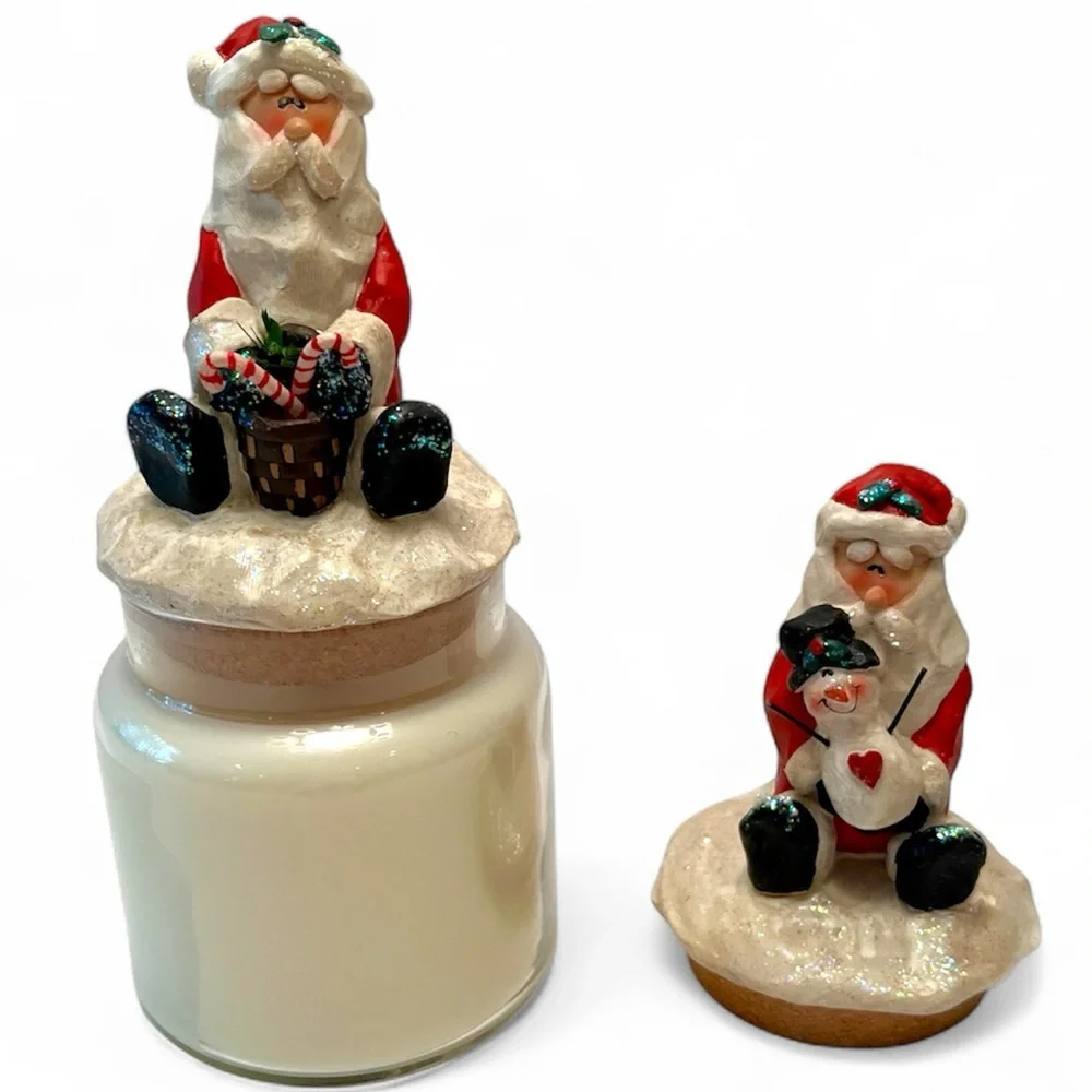 VTG Candle Toppers Yankee Candle Size Santa Christmas Snowman Old World Folk Art